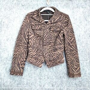 NWOT White House Black Market Jacket 00 Moto Zebra Flap Pocket Stretch Mob Wife